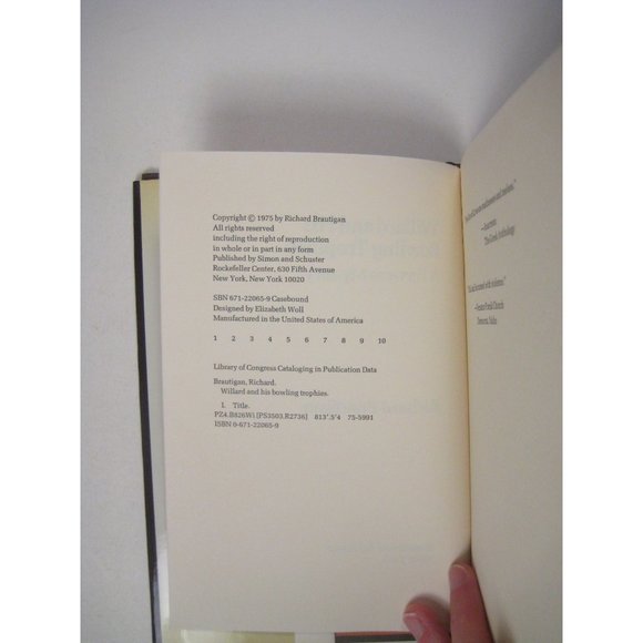 Willard and His Bowling Trophies Brautigan Richard Simon Schuster New York 1975 - Picture 7 of 8